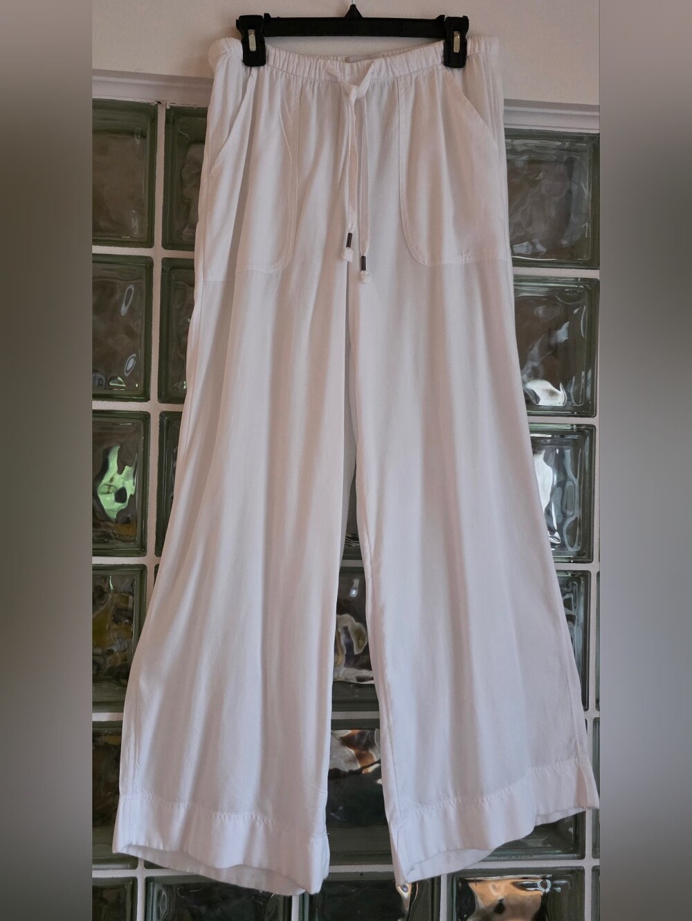White Wide-Leg Drawstring Pants